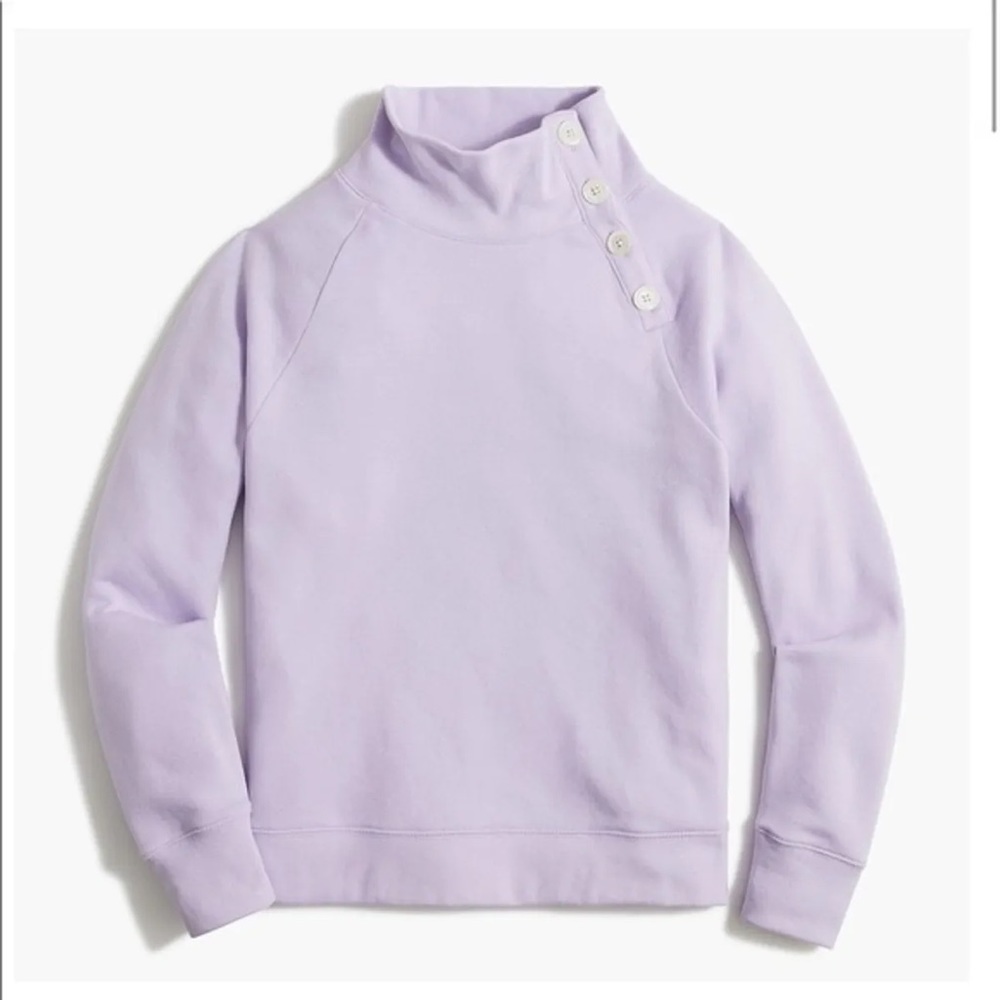 J. Crew Wide Button Collar Pullover Sweatshirt in Cloudspun Fleece Lilac